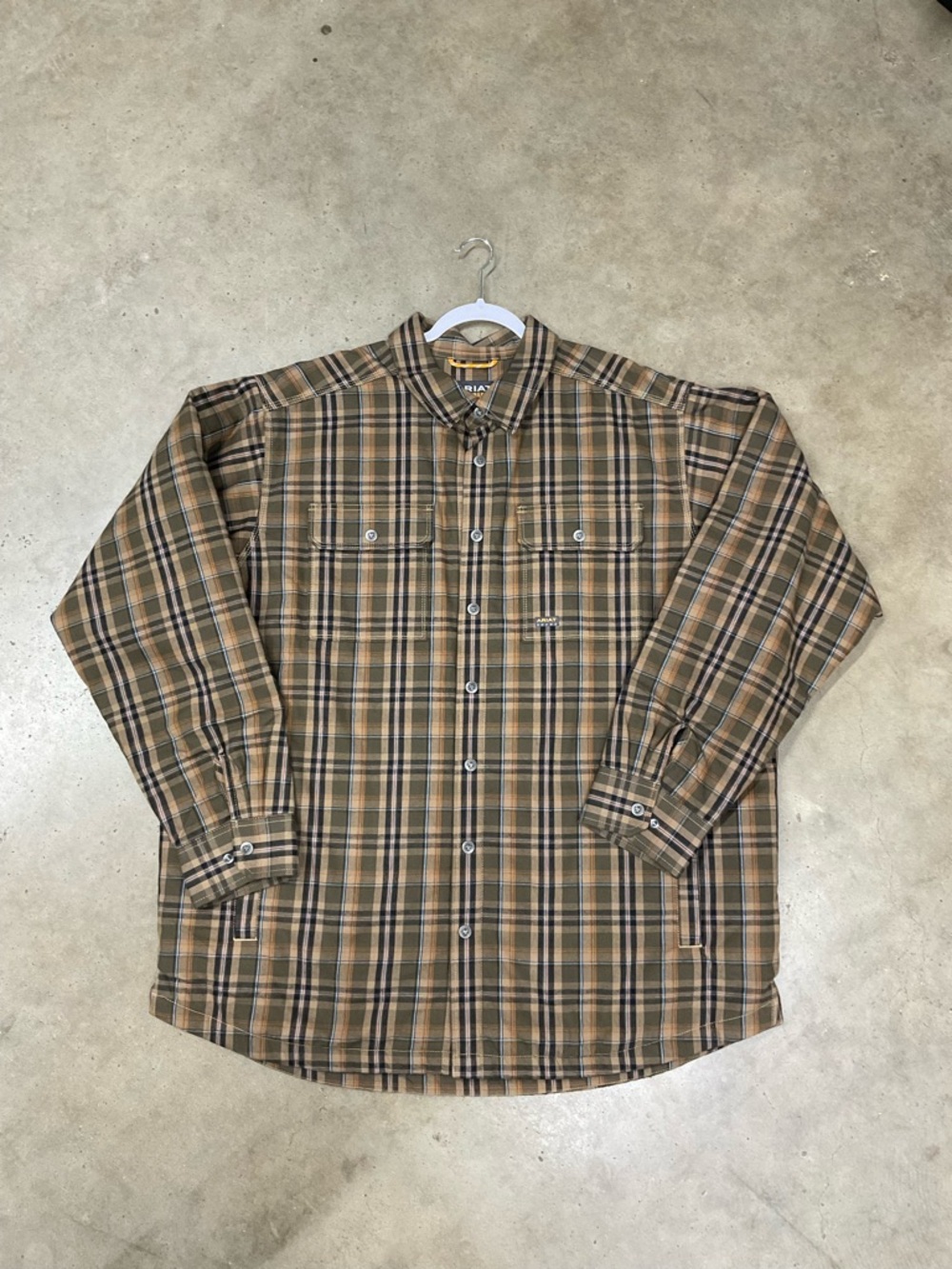 Ariat Olive, Tan & Black Plaid Button-Up Work Shirt